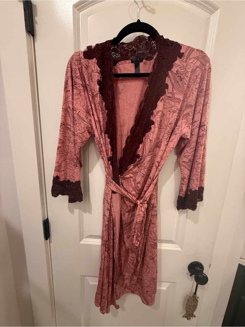 Soma Pink Floral Lace Trim Wrap Robe Size Medium